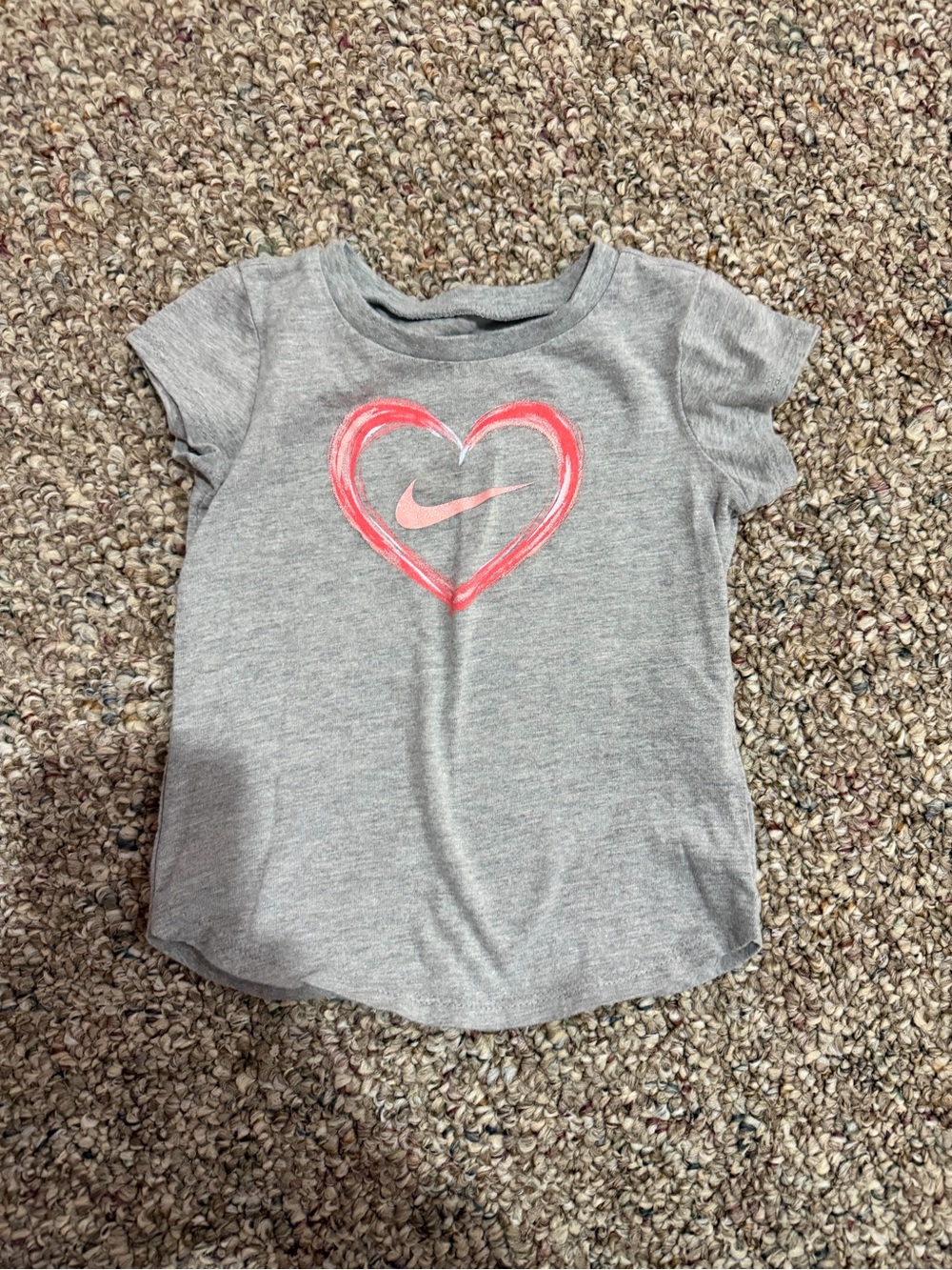 Nike Gray Short-Sleeve Tee with Pink Heart Swoosh Graphic